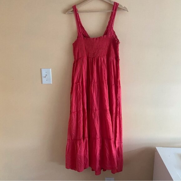 Y2K NU Look Dress Medium Babydoll Crochet Smocking Tiered Broomstick Festival - Picture 3 of 14